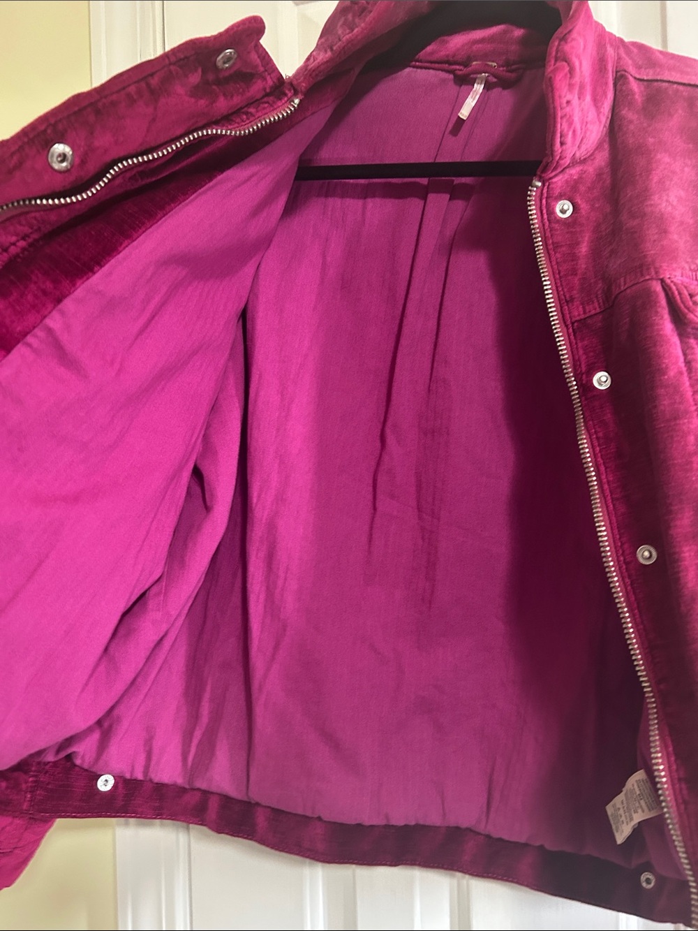 Free People Velvet Trucker Jacket - Magenta, Size XS/S - Picture 7 of 11
